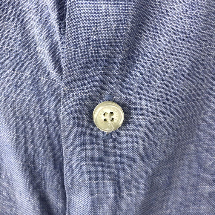 Brooks Brothers Est.1818 Short-Sleeve Linen Shirt, Men's Size XL (approx.) linen blue type Vintage Second Hand