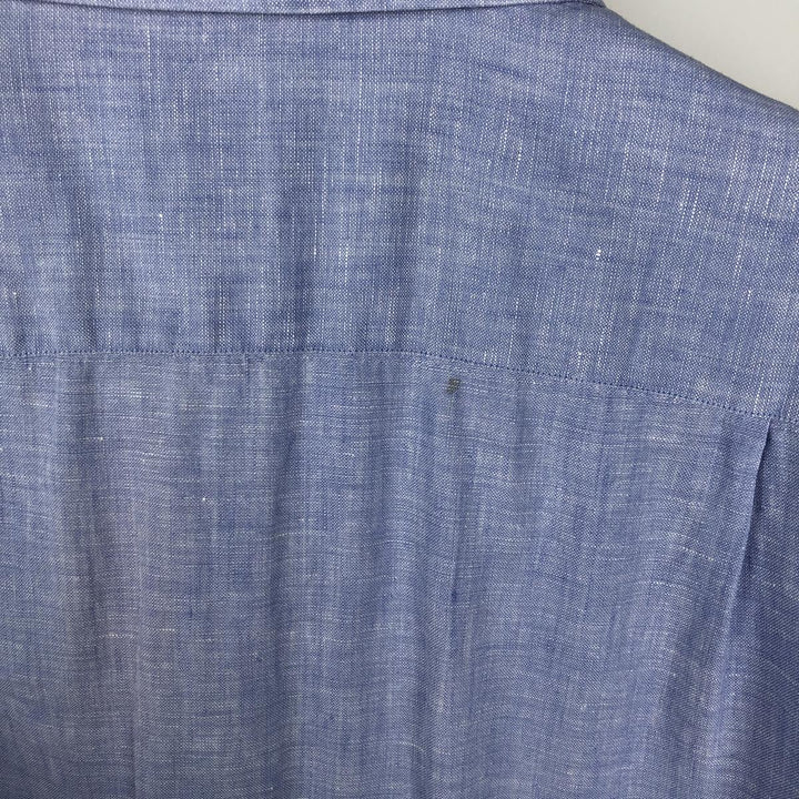 Brooks Brothers Est.1818 Short-Sleeve Linen Shirt, Men's Size XL (approx.) linen blue type Vintage Second Hand