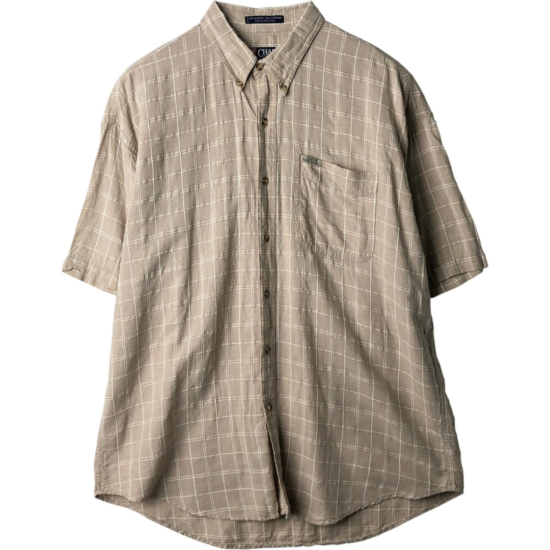 Ralph Lauren CHAPS Check Pattern Short-Sleeve Cotton x Linen Button-Down Shirt, Men's Size XL (approx.) linen Beige type Vintage Second Hand