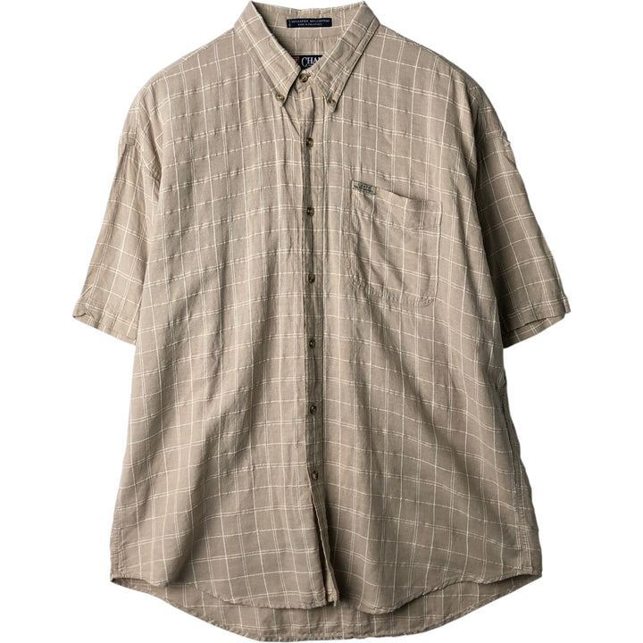 Ralph Lauren CHAPS Check Pattern Short-Sleeve Cotton x Linen Button-Down Shirt, Men's Size XL (approx.) linen Beige type Vintage Second Hand