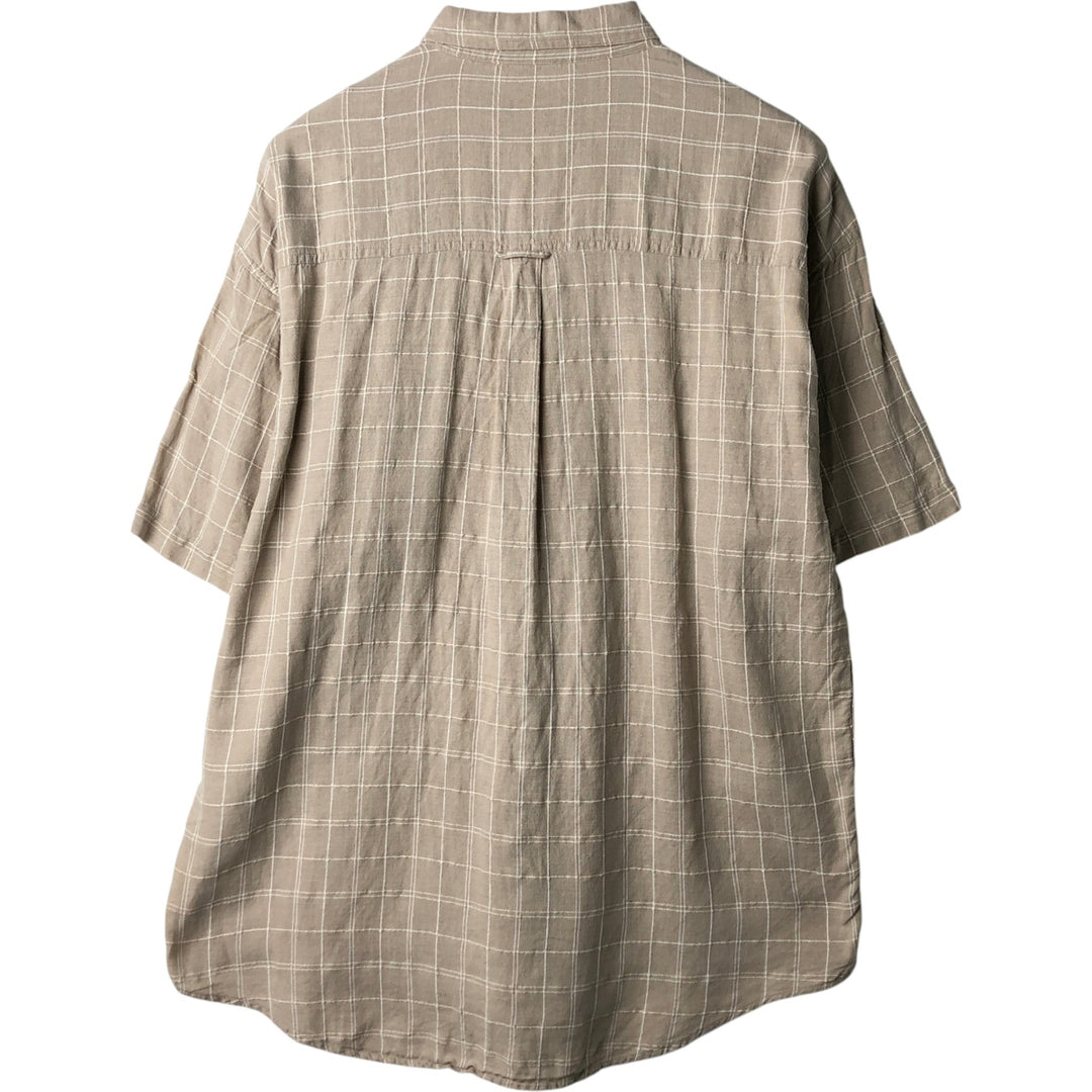 Ralph Lauren CHAPS Check Pattern Short-Sleeve Cotton x Linen Button-Down Shirt, Men's Size XL (approx.) linen Beige type Vintage Second Hand