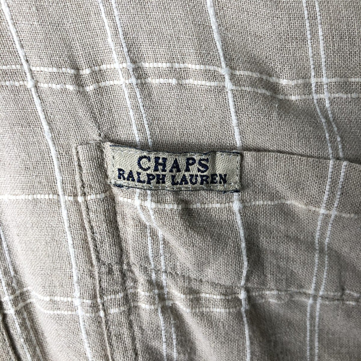 Ralph Lauren CHAPS Check Pattern Short-Sleeve Cotton x Linen Button-Down Shirt, Men's Size XL (approx.) linen Beige type Vintage Second Hand