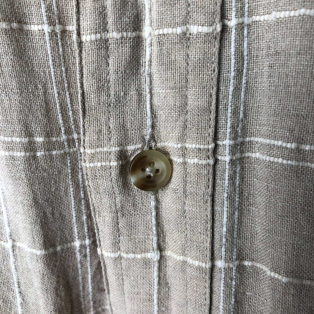 Ralph Lauren CHAPS Check Pattern Short-Sleeve Cotton x Linen Button-Down Shirt, Men's Size XL (approx.) linen Beige type Vintage Second Hand