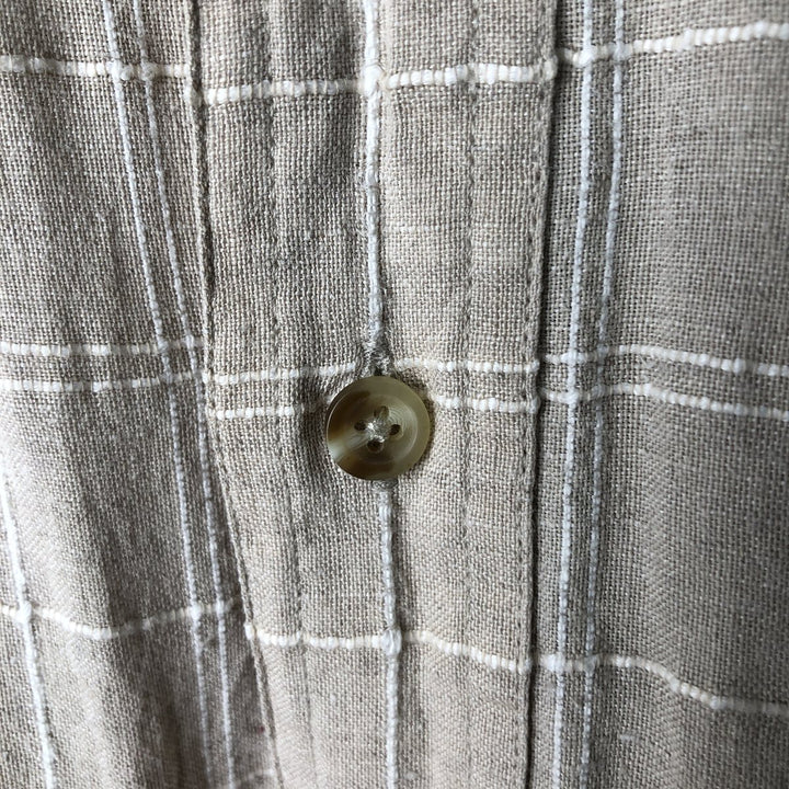 Ralph Lauren CHAPS Check Pattern Short-Sleeve Cotton x Linen Button-Down Shirt, Men's Size XL (approx.) linen Beige type Vintage Second Hand