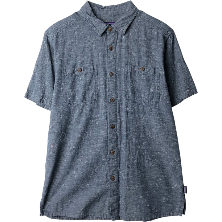 Patagonia 53139SP21 All-over print short-sleeved cotton x hemp box shirt, men's size M. Hemp navy blue type Vintage Second Hand