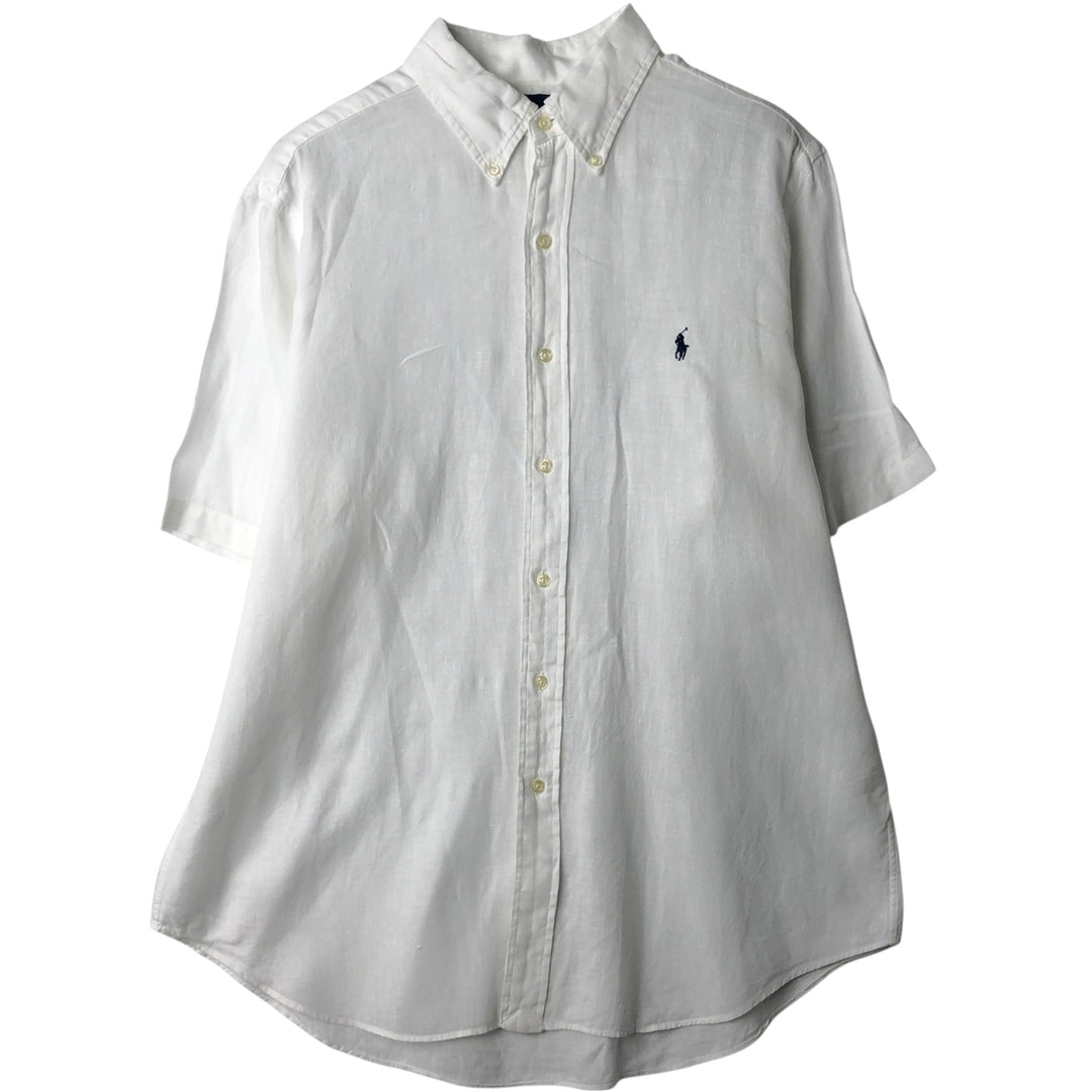 Ralph Lauren Classic Fit short sleeve linen button down shirt, men's size L linen white type Vintage Second Hand