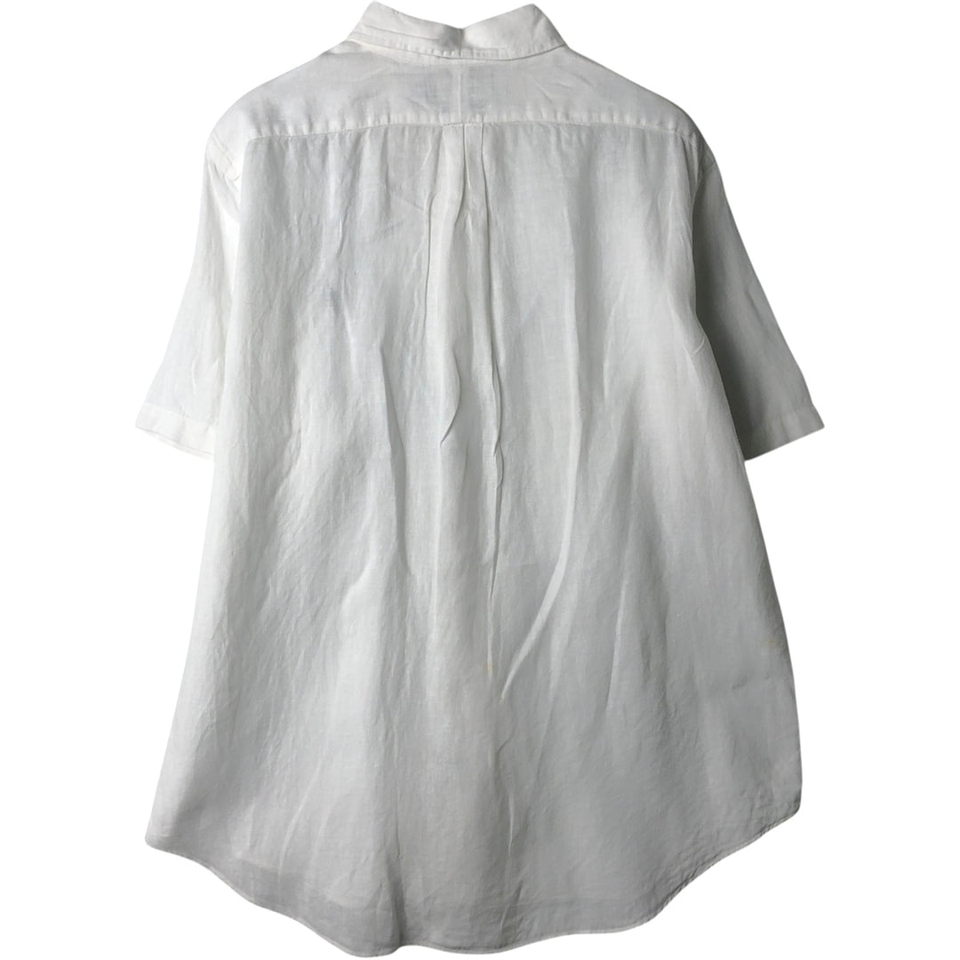 Ralph Lauren Classic Fit short sleeve linen button down shirt, men's size L linen white type Vintage Second Hand