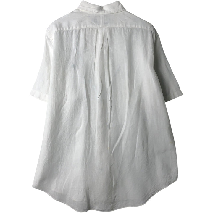 Ralph Lauren Classic Fit short sleeve linen button down shirt, men's size L linen white type Vintage Second Hand