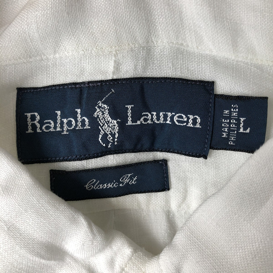 Ralph Lauren Classic Fit short sleeve linen button down shirt, men's size L linen white type Vintage Second Hand