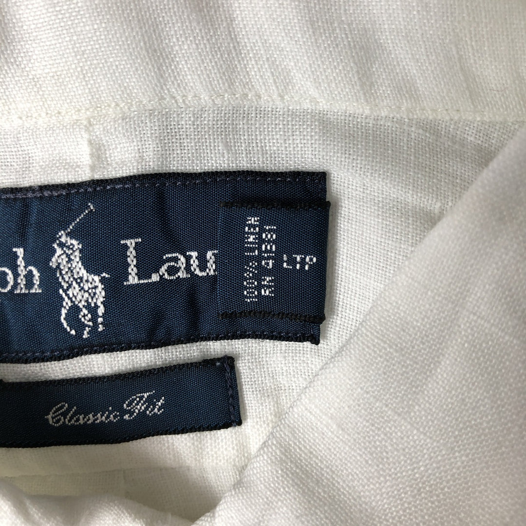 Ralph Lauren Classic Fit short sleeve linen button down shirt, men's size L linen white type Vintage Second Hand