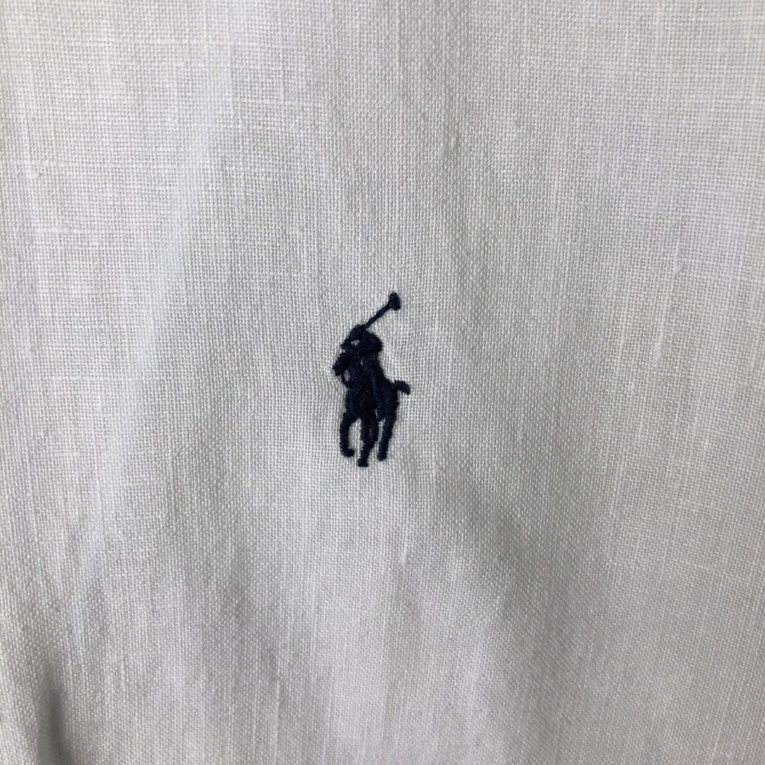 Ralph Lauren Classic Fit short sleeve linen button down shirt, men's size L linen white type Vintage Second Hand