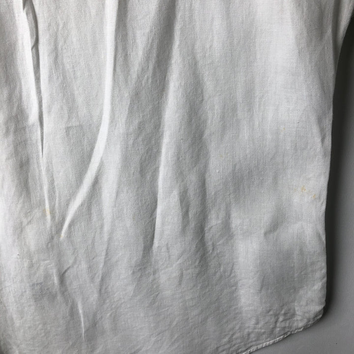 Ralph Lauren Classic Fit short sleeve linen button down shirt, men's size L linen white type Vintage Second Hand