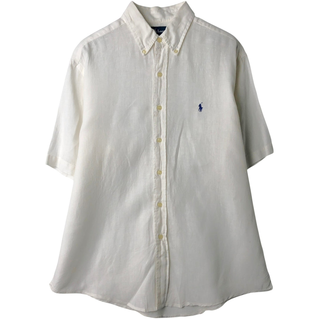Ralph Lauren Classic Fit short sleeve linen button down shirt, men's size L linen white type Vintage Second Hand