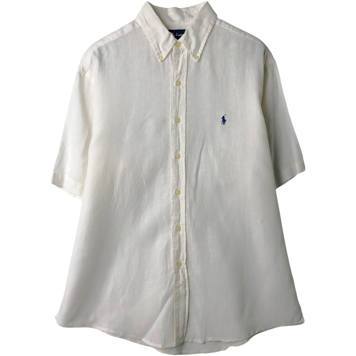 Ralph Lauren Classic Fit short sleeve linen button down shirt, men's size L linen white type Vintage Second Hand