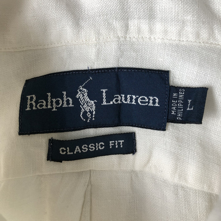 Ralph Lauren Classic Fit short sleeve linen button down shirt, men's size L linen white type Vintage Second Hand