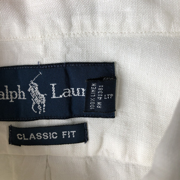 Ralph Lauren Classic Fit short sleeve linen button down shirt, men's size L linen white type Vintage Second Hand