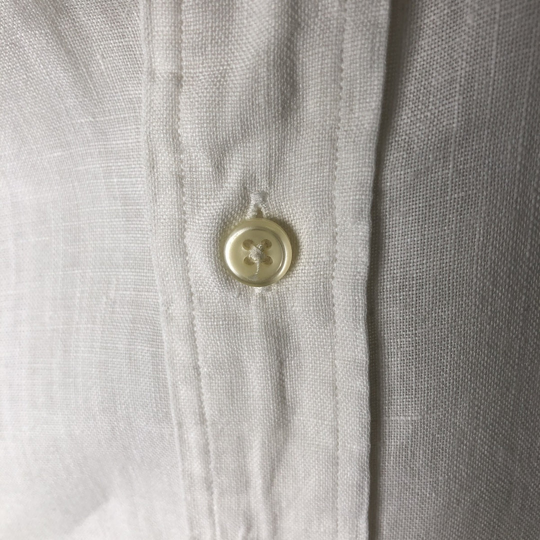 Ralph Lauren Classic Fit short sleeve linen button down shirt, men's size L linen white type Vintage Second Hand