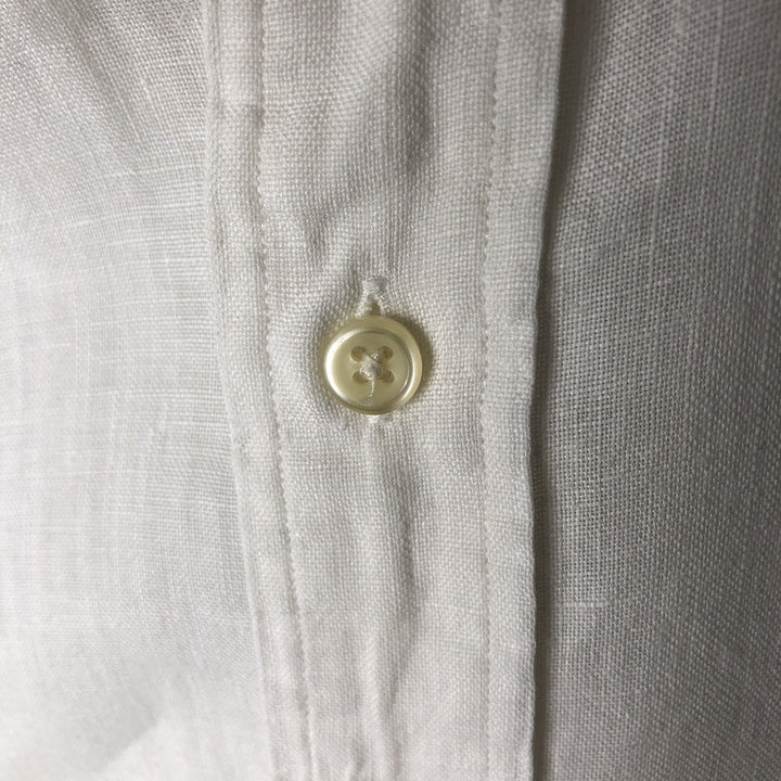 Ralph Lauren Classic Fit short sleeve linen button down shirt, men's size L linen white type Vintage Second Hand