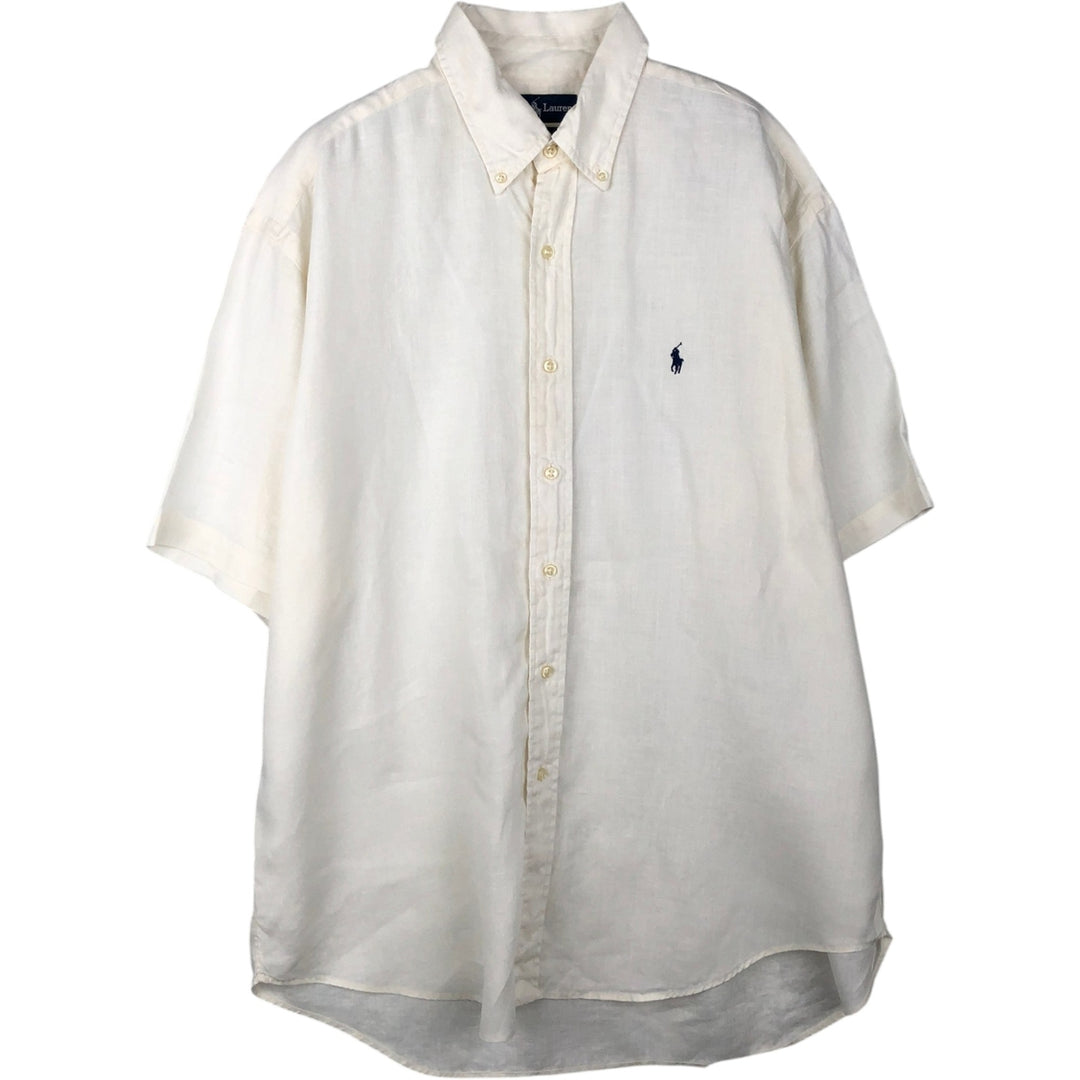 Ralph Lauren BLAKE short sleeve linen button down shirt, men's size L linen white type Vintage Second Hand