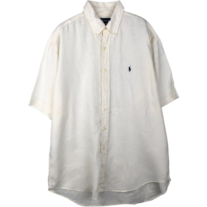 Ralph Lauren BLAKE short sleeve linen button down shirt, men's size L linen white type Vintage Second Hand