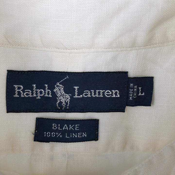 Ralph Lauren BLAKE short sleeve linen button down shirt, men's size L linen white type Vintage Second Hand