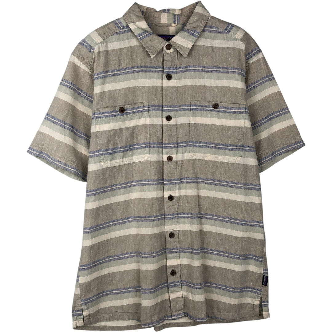 Patagonia Striped Pattern Short-Sleeve Hemp Shirt, Boxy Shirt, Men's Size M (approx.) unclear Beige type Vintage Second Hand