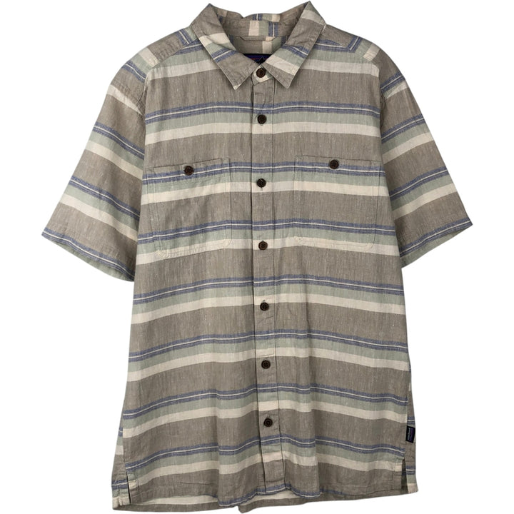 Patagonia Striped Pattern Short-Sleeve Hemp Shirt, Boxy Shirt, Men's Size M (approx.) unclear Beige type Vintage Second Hand