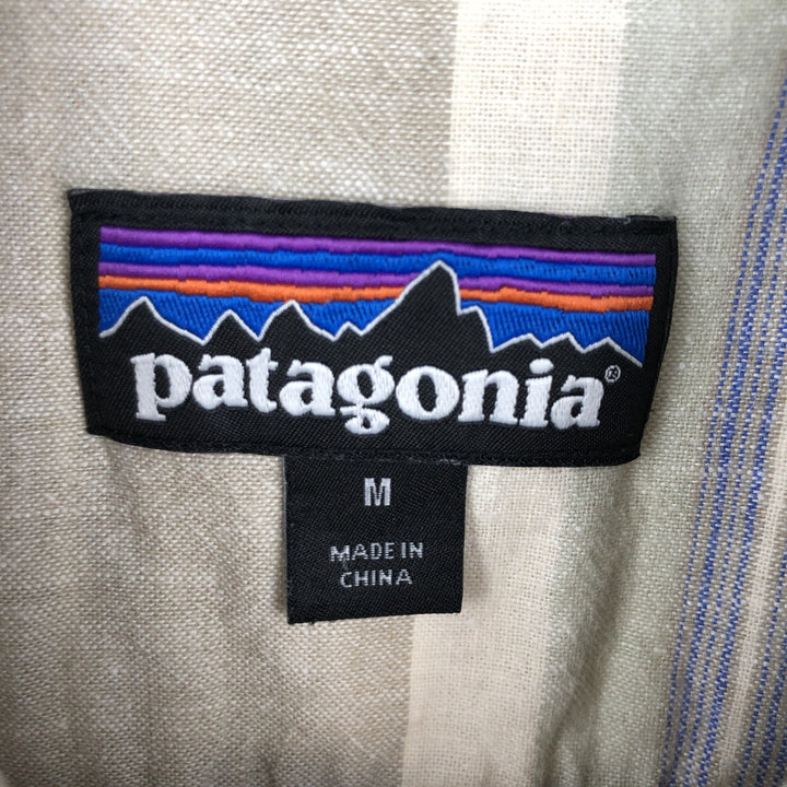 Patagonia Striped Pattern Short-Sleeve Hemp Shirt, Boxy Shirt, Men's Size M (approx.) unclear Beige type Vintage Second Hand