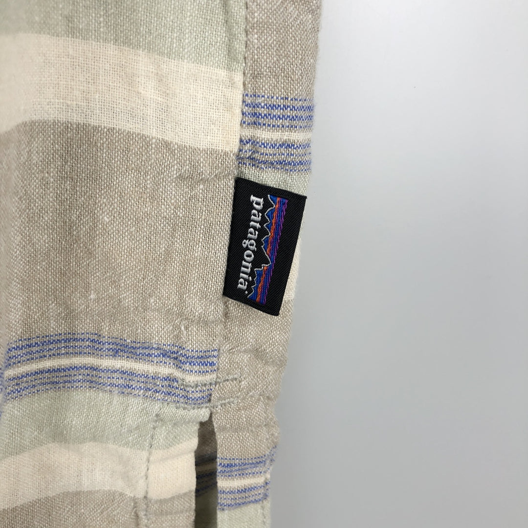 Patagonia Striped Pattern Short-Sleeve Hemp Shirt, Boxy Shirt, Men's Size M (approx.) unclear Beige type Vintage Second Hand