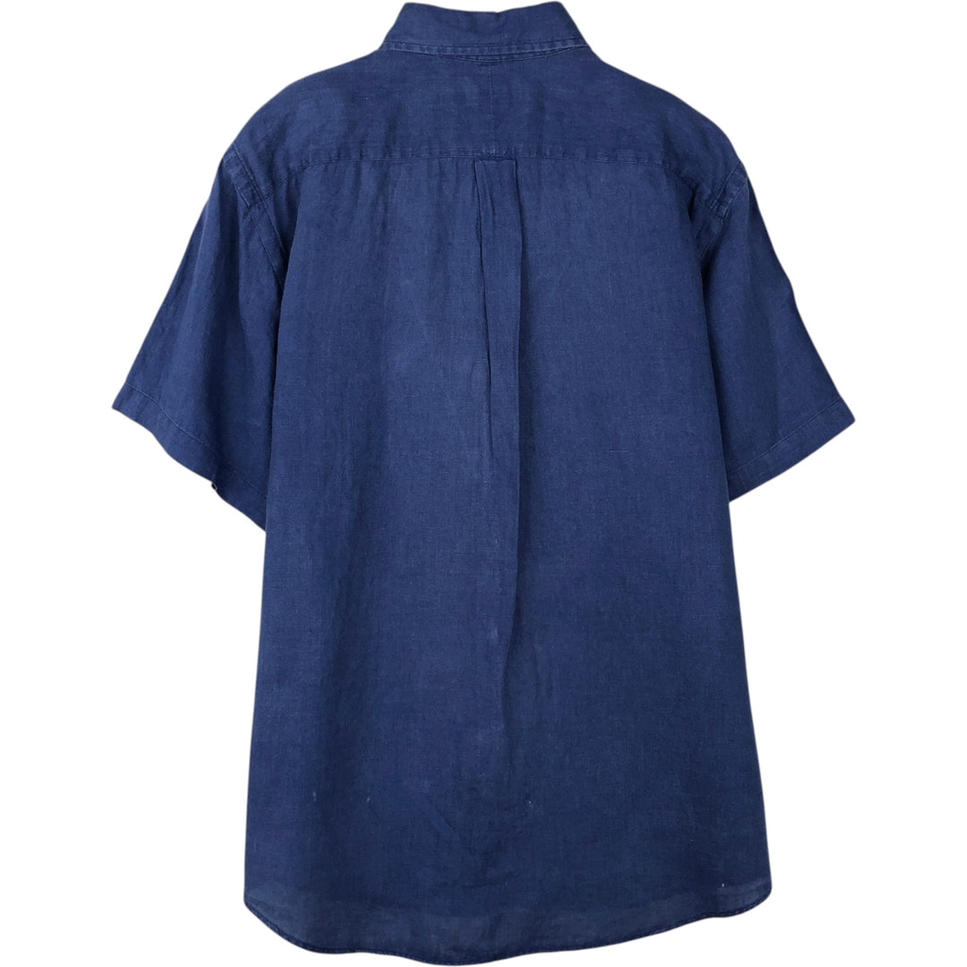 Ralph Lauren short sleeve linen button down shirt, men's size L linen navy blue type Vintage Second Hand