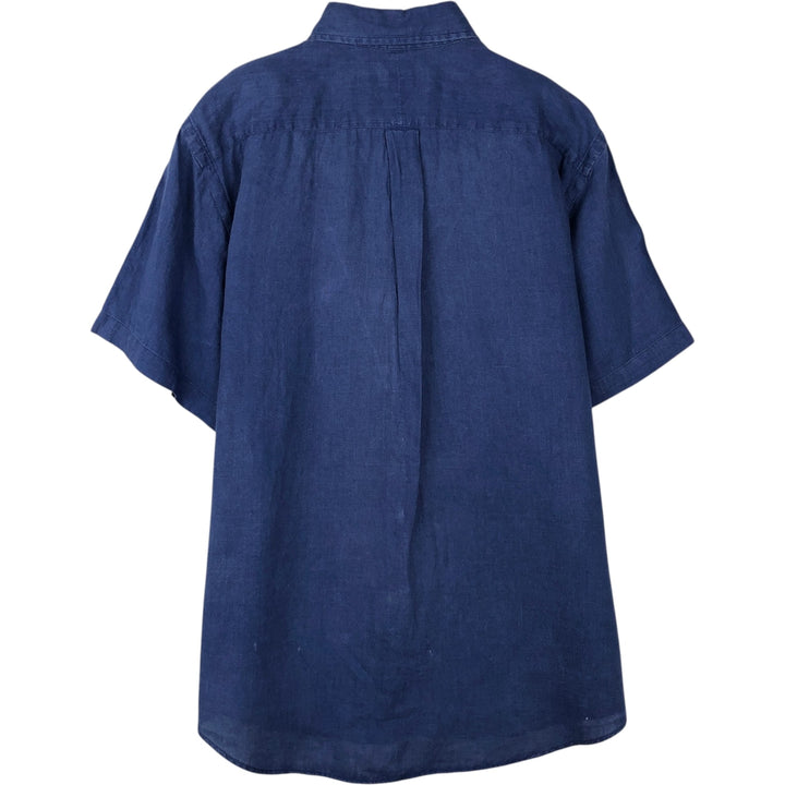 Ralph Lauren short sleeve linen button down shirt, men's size L linen navy blue type Vintage Second Hand