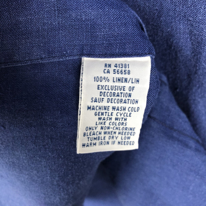 Ralph Lauren short sleeve linen button down shirt, men's size L linen navy blue type Vintage Second Hand