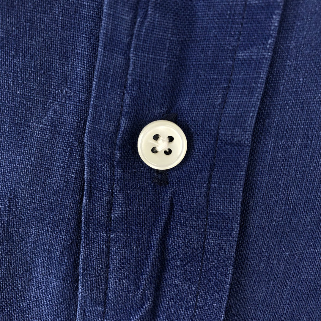Ralph Lauren short sleeve linen button down shirt, men's size L linen navy blue type Vintage Second Hand