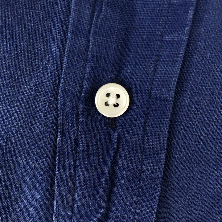 Ralph Lauren short sleeve linen button down shirt, men's size L linen navy blue type Vintage Second Hand