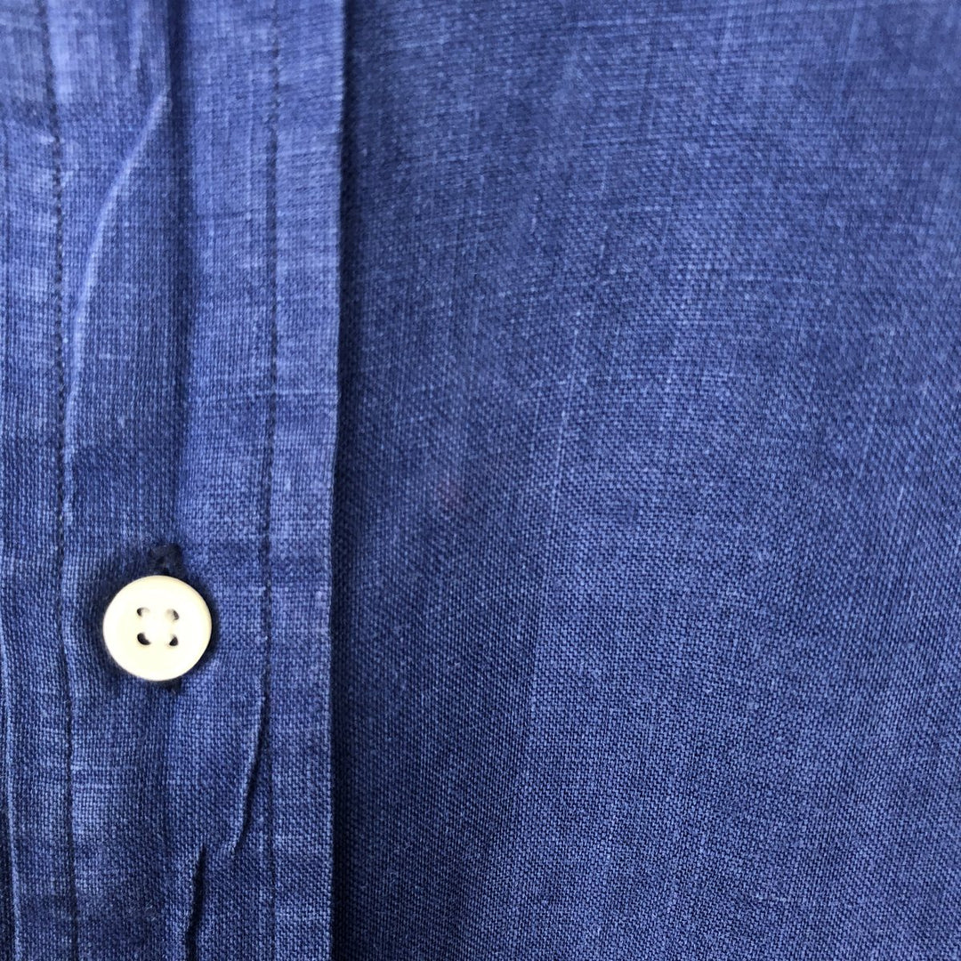 Ralph Lauren short sleeve linen button down shirt, men's size L linen navy blue type Vintage Second Hand