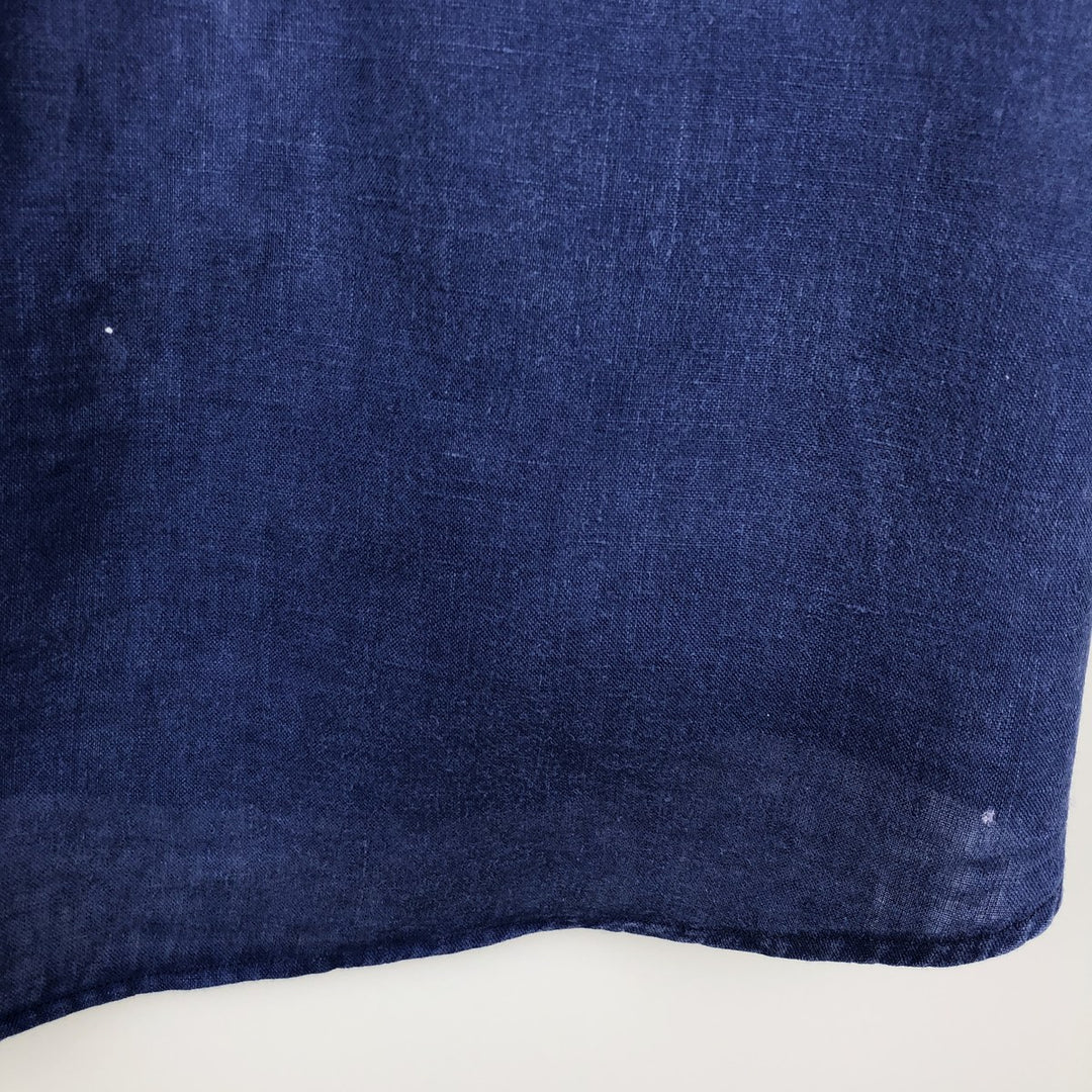 Ralph Lauren short sleeve linen button down shirt, men's size L linen navy blue type Vintage Second Hand