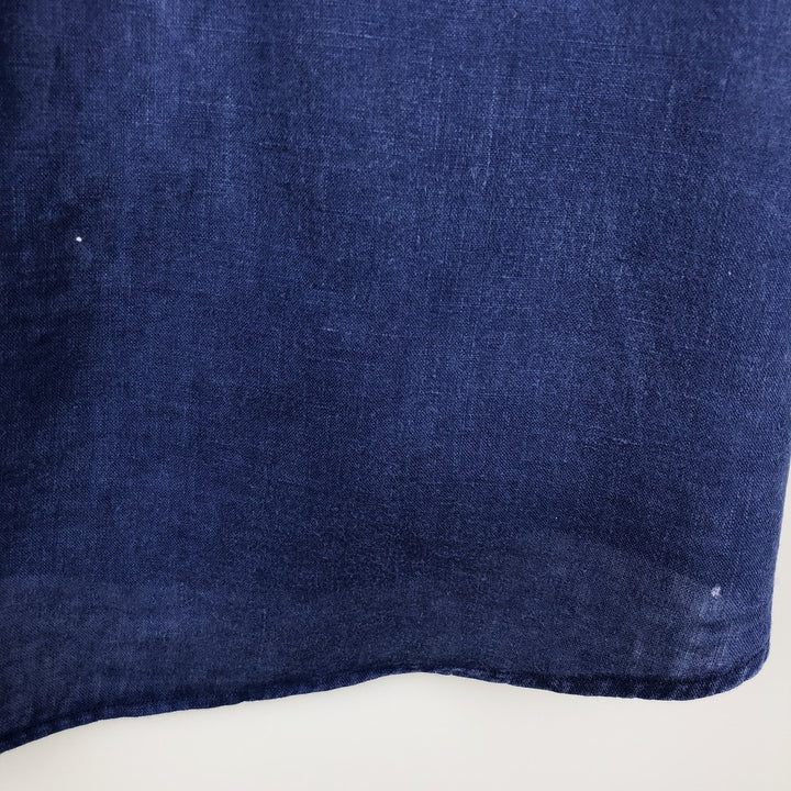 Ralph Lauren short sleeve linen button down shirt, men's size L linen navy blue type Vintage Second Hand