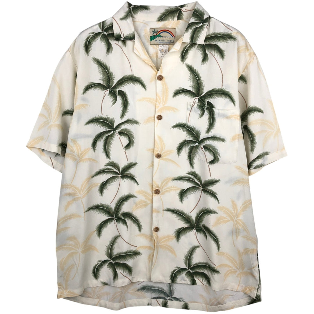 PARADISE FOUND All-over print border pattern open collar rayon Hawaiian Aloha shirt box shirt men's size M equivalent Rayon white type Vintage Second Hand