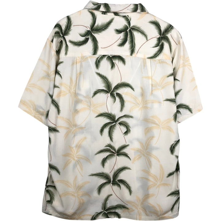 PARADISE FOUND All-over print border pattern open collar rayon Hawaiian Aloha shirt box shirt men's size M equivalent Rayon white type Vintage Second Hand