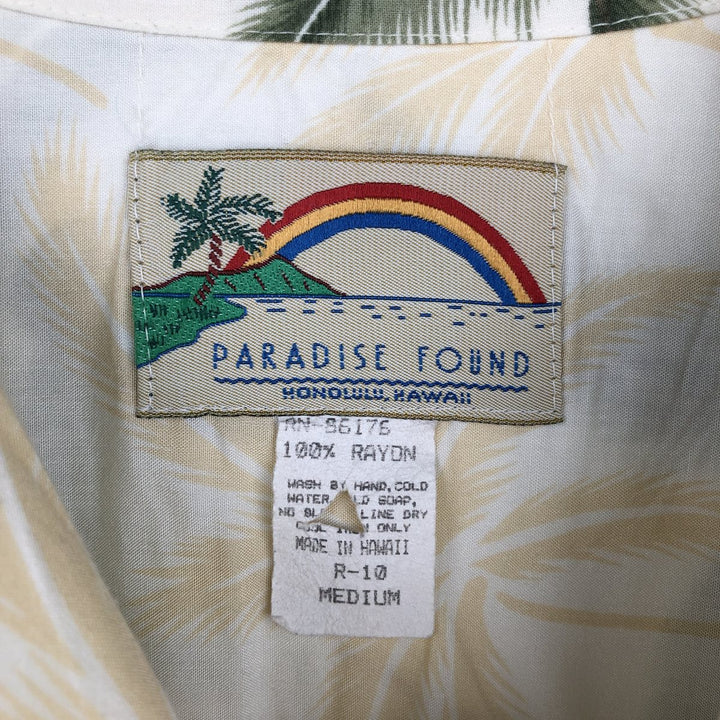 PARADISE FOUND All-over print border pattern open collar rayon Hawaiian Aloha shirt box shirt men's size M equivalent Rayon white type Vintage Second Hand