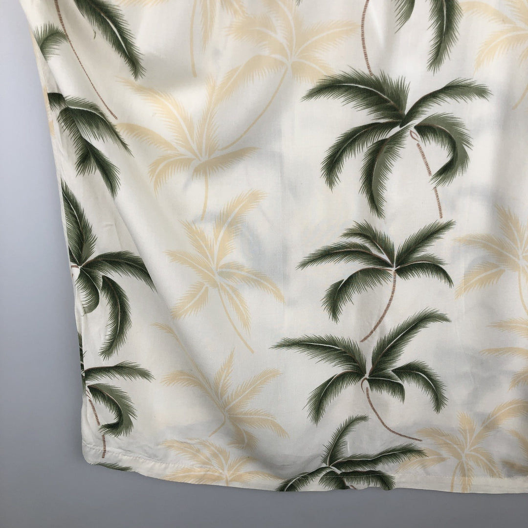 PARADISE FOUND All-over print border pattern open collar rayon Hawaiian Aloha shirt box shirt men's size M equivalent Rayon white type Vintage Second Hand
