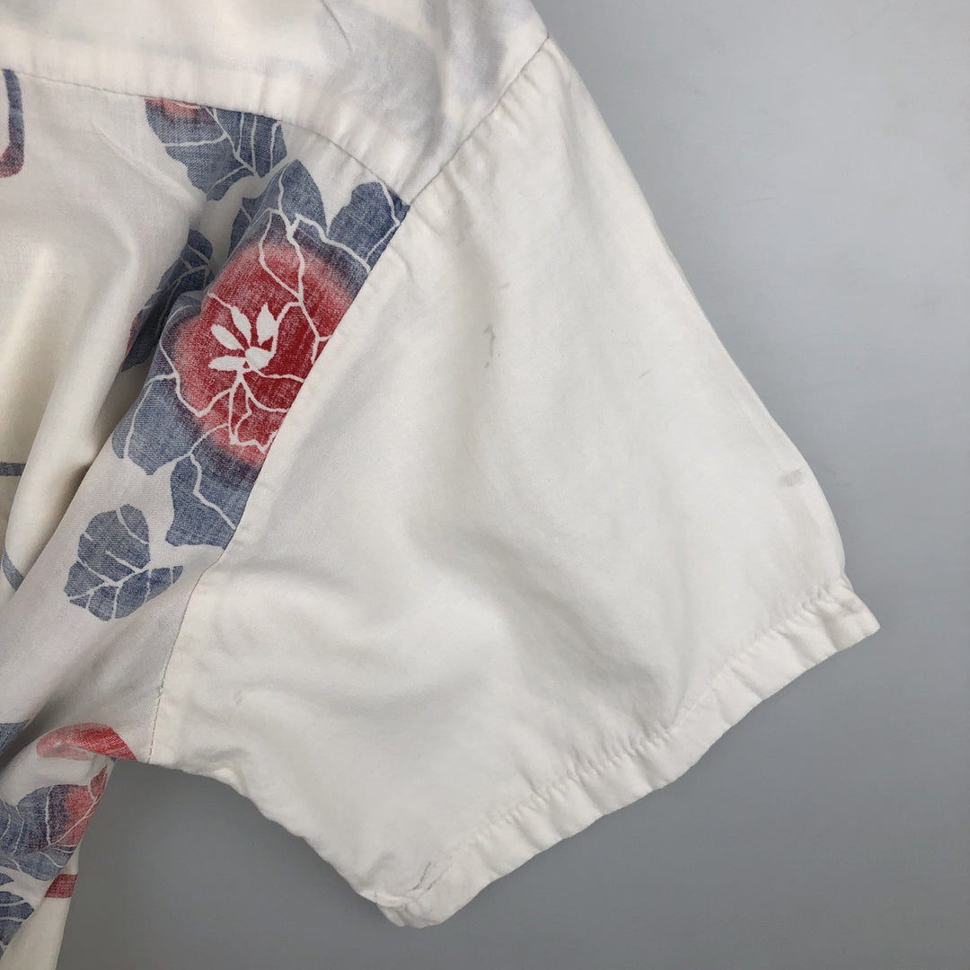 1970'S Ocean Pacific all-over floral print open-collar pullover Aloha shirt, men's size L equivalent, vintage. unclear white type Vintage Second Hand