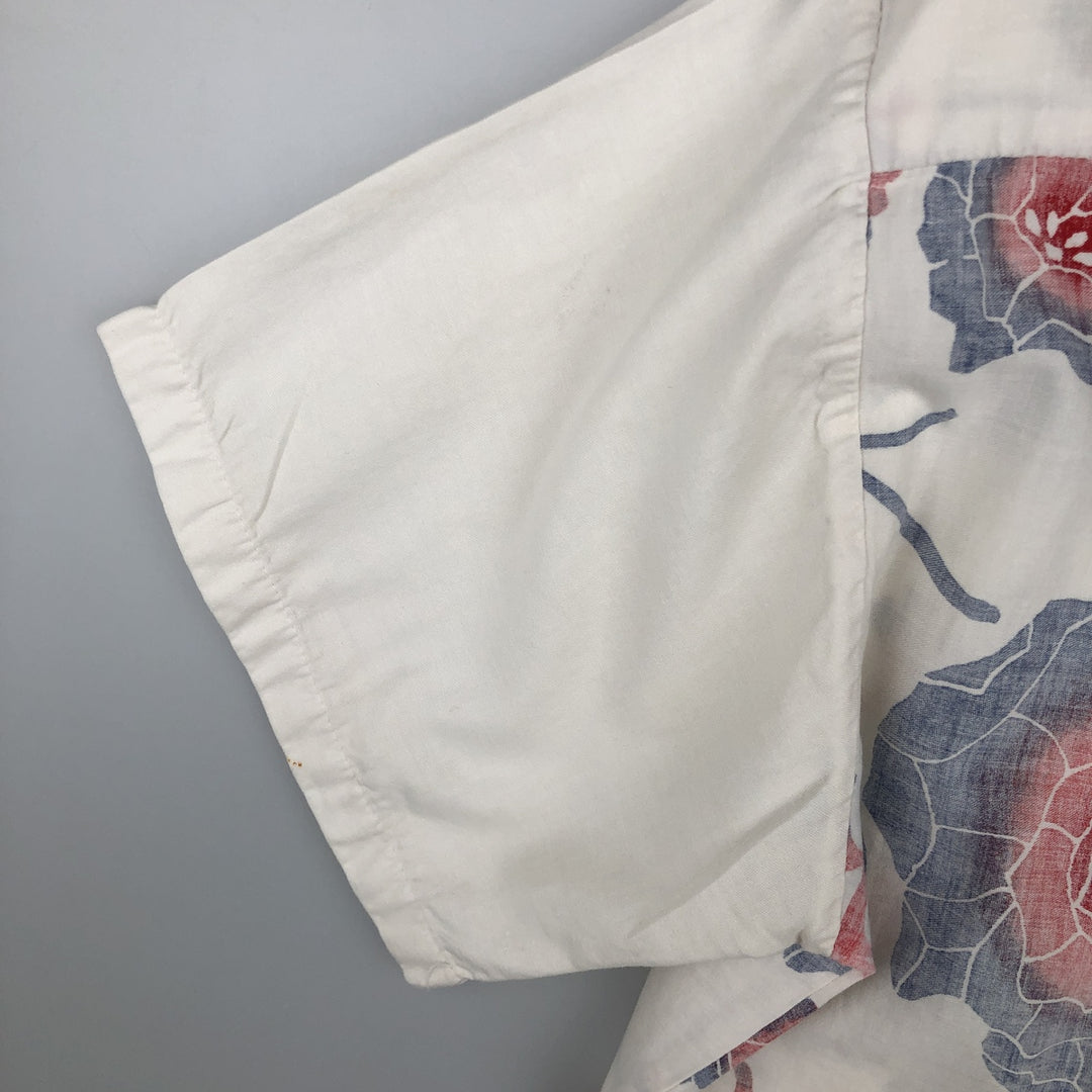 1970'S Ocean Pacific all-over floral print open-collar pullover Aloha shirt, men's size L equivalent, vintage. unclear white type Vintage Second Hand