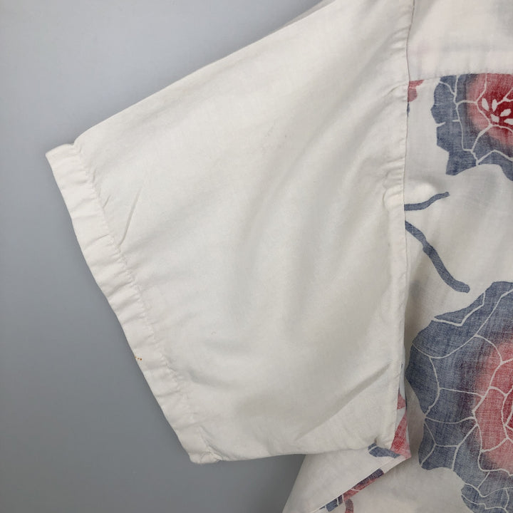 1970'S Ocean Pacific all-over floral print open-collar pullover Aloha shirt, men's size L equivalent, vintage. unclear white type Vintage Second Hand