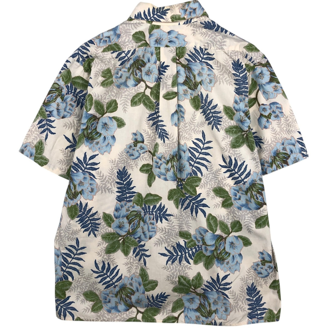 90'S Reyn Spooner swimwear tag, bikini tag, all-over floral print, Hawaiian Aloha shirt, boxy shirt, made in Hawaii, men's size L equivalent. cotton ivory Vintage Second Hand