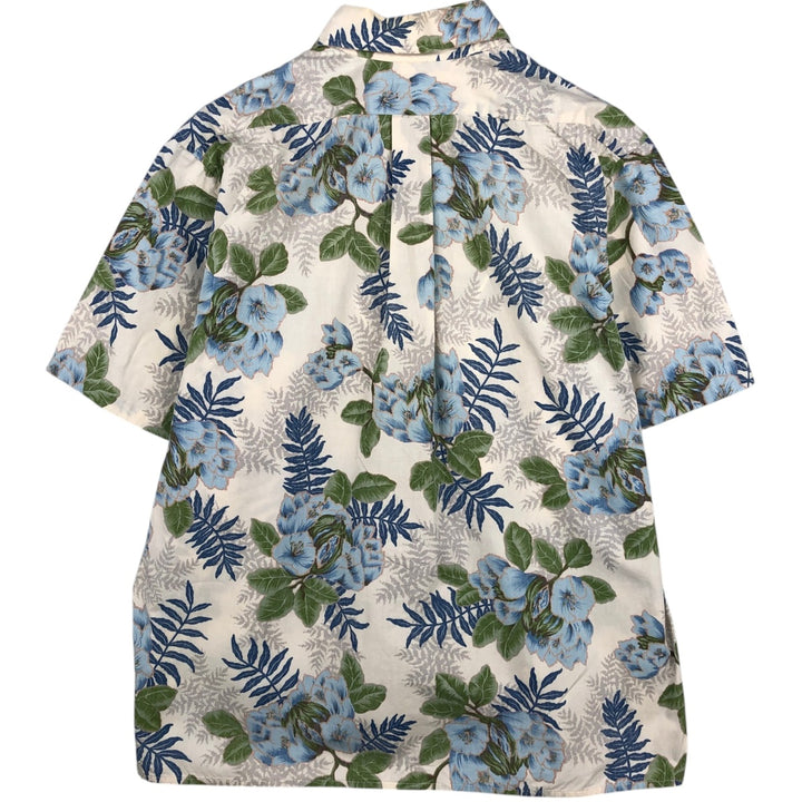 90'S Reyn Spooner swimwear tag, bikini tag, all-over floral print, Hawaiian Aloha shirt, boxy shirt, made in Hawaii, men's size L equivalent. cotton ivory Vintage Second Hand
