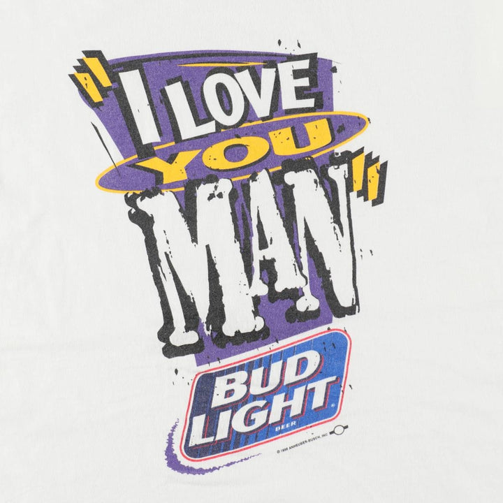 90'S Screen Stars Bud Light Advertising T-Shirt, Men's XL equivalent, Vintage unclear white type Vintage Second Hand
