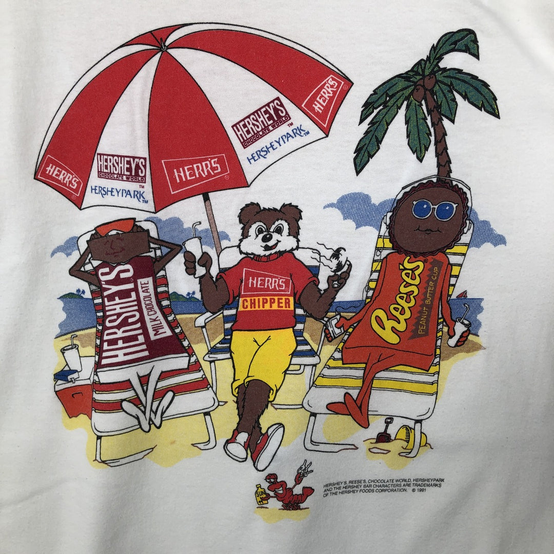 90'S Skimmers HERSHEY'S Advertising T-Shirt, Made in USA, Men's Size L (approx.), Vintage cotton white type Vintage Second Hand