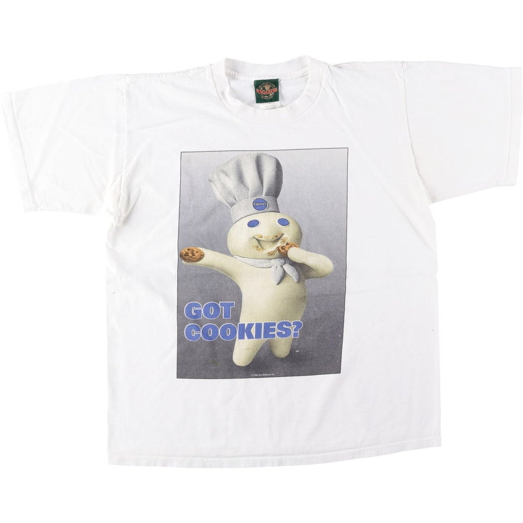 90'S LOGOTEL Pillsbury Advertising T-Shirt, Made in USA, Men's Size L (approx.), Vintage cotton white type Vintage Second Hand