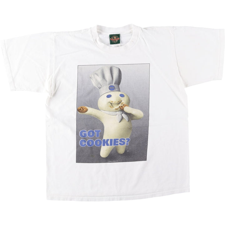 90'S LOGOTEL Pillsbury Advertising T-Shirt, Made in USA, Men's Size L (approx.), Vintage cotton white type Vintage Second Hand